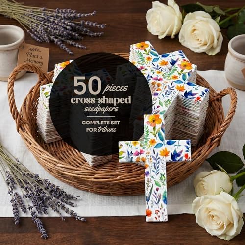 50 Plantable Floral Cross Wildflower Seed Paper Favors - Image 3