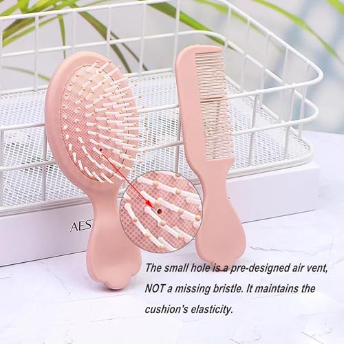 4 Pieces Mini Hair Brush Hair Comb Set For Women Girls Kids Toddler Small Travel Hair Combs Brushes Handheld Mirror Set Detangling Comb Massage HairBrush with Air Cushion (Pink) - Image 5