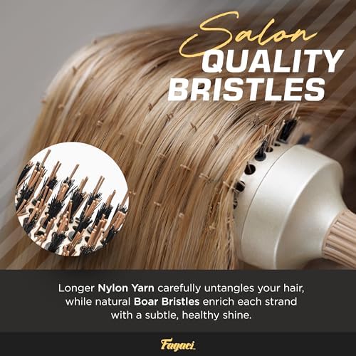 Fagaci Professional Large Round Brush with Natural Boar Bristles for Blow Drying, Nano Technology Ceramic+Ionic for Hair Styling, Volumizing and Healthy Hair - 4 Styling Clips Included - Image 3