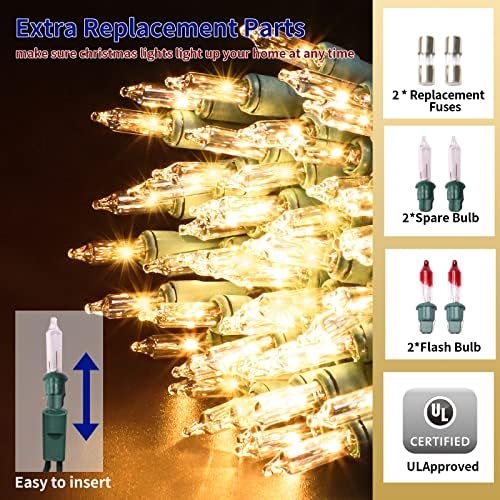 Ultra-Bright Connects End to End Warm White Christmas Mini Light 300L 63.8Ft(2Sets-Each 150L)UL Listed Incandescent Bulb String Light for Indoor Outdoor Holiday Garden Christmas Tree Decor - Image 2