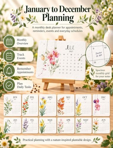 2027 Plantable Seed Calendar with Stand, Eco Wildflower Desk Planner Gift - Image 4