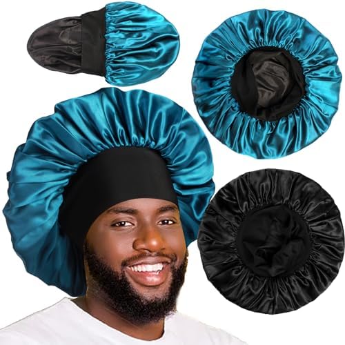2pcs Bonnets for Men, Double Layer Hair Bonnet Satin Bonnet for Women Curly Hair Braids by Heniho