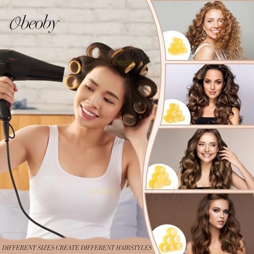 obeoby 4 Sizes Hair Rollers Curlers Set with Clips for Women Girls, Yellow - Image 4