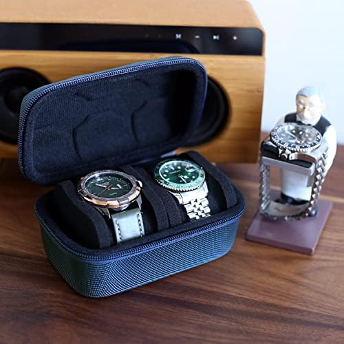 watch box organizer for men or Women 2 watch travel case Portable Storage watch display holder for Wristwatches and Smart Watches up to 58mm(Blue（2 slot）) - Image 2