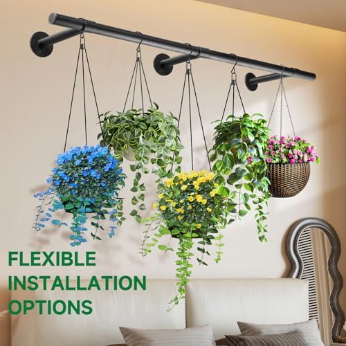 Hanging Planters Rod – Plant Hanger Indoor for Window Ceiling, Hanging Plant Shelf for Wall Planter House Plants, Plant Shelves Metal Holder Bar 63In (Pots, plants, chains not included) - Image 7