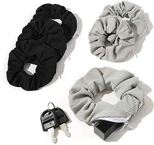 Pocket Scrunchies with Zipper Scrunchy Hair Ties (Black Gray) by Ivyu