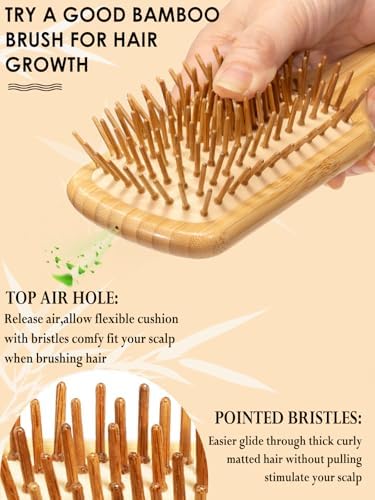 Bamboo Hair Brush for Men Women Detangling Thick Curly Hair, Natural Bamboo Bristles Wooden Paddle Hairbrush with Ergonomic handle for All Hair Types - Image 3