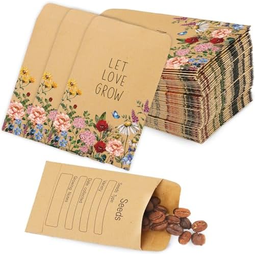 FYSUIMU 300Pcs Wildflower Seed Packets Let Love Grow Self-Adhesive Kraft Envelopes Rustic Floral Seed Storage Pockets for Garden Office Party Favors Supplies, 3.15 x 2.4 Inch by FYSUIMU