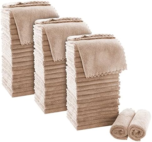 MOONQUEEN Ultra Soft Premium Washcloths Set - 12 x 12 inches - 72 Pack - Quick Drying - Highly Absorbent Coral Velvet Bathroom Wash Clothes (Brown) by MOONQUEEN