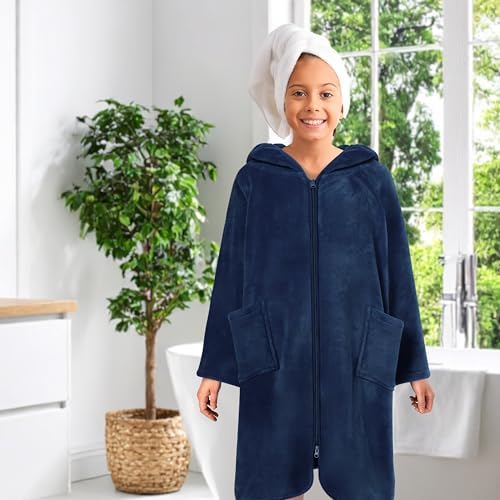 SUN CUBE Kids Hooded Towel Robe, Zip-Up Fleece Swim Cover Up, Ages 7-12 - Image 7