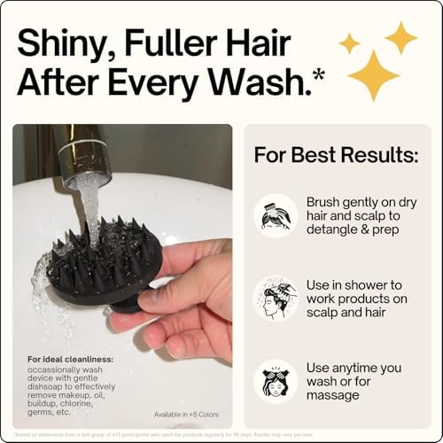 SXNSE Revive Silicone Scalp Massager - Manual Scalp Scrubber & Exfoliator Brush for Dandruff, Buildup & Itch - Scalp Shampoo Brush for Wet & Dry Hair with Soft Bristles and Easy-Grip Handle, Cherry - Image 4