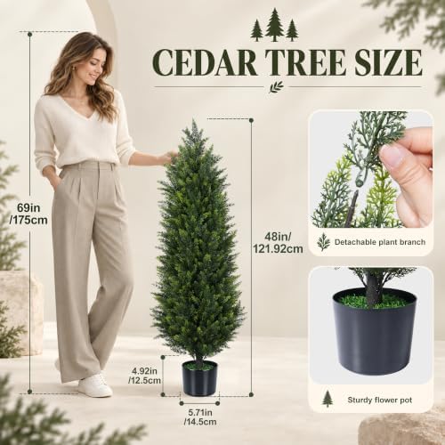 HyeFlora Artificial Cedar Tree 4 ft, Faux Topiary Shrubs Plant for Outdoor - Image 4