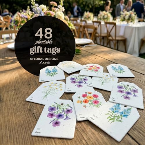 48Pcs Plantable Seed Paper Tags with Wildflower Seeds 4 Floral Designs 12 Each Thank You Tags for Birthdays, Weddings, Baby Shower, Bridal Shower, Teacher, Wrapping Tags, Party Favors - Image 2