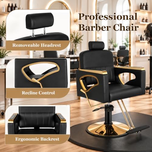 Hydraulic Barber Chair, Reclining Salon Chair, 360° Swivel Styling Chair - Image 5