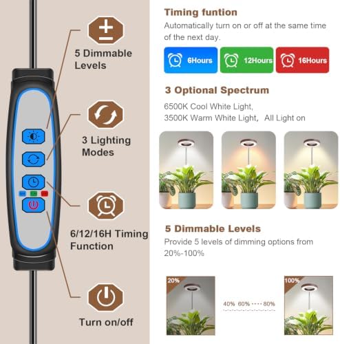 3.5in Grow Lights for Indoor Plants, Walnut Plant Light with Base - Image 4