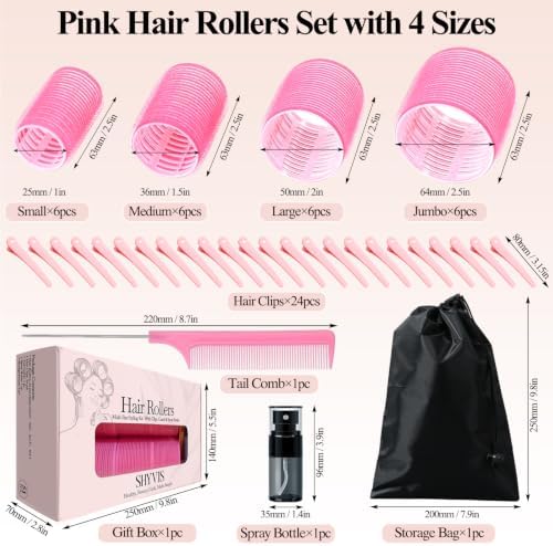 51PCS Self Grip Hair Rollers for Women, 24 Piece Heatless Curlers with Clips, 4 Sizes Jumbo Rollers (2.5", 2", 1.5", 1") for Long, Medium & Short Hair, No Heat Curling Kit for Volume & Bangs Styling - Image 2