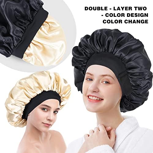 Silk Bonnet for Sleeping Double Layer Satin Bonnet Adjustable Bonnets for Black Women Sleep Cap Reversible Hair Bonnet for Curly Hair Hats(Black) - Image 5