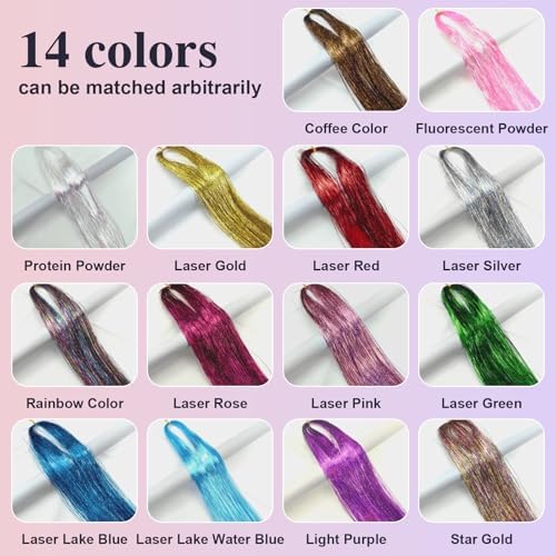 Leuceiy 14 Color 36" Hair Tinsel Kit, 4200 Strands Heat Resistant with Tool - Image 3