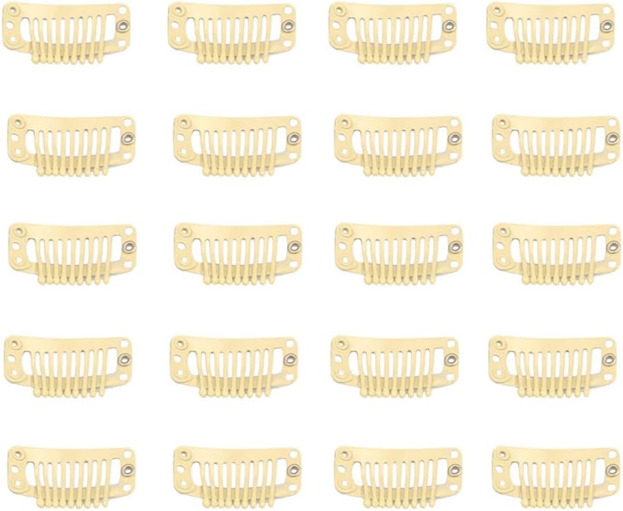 20pcs 9-Teeth Stainless Snap Hair Clips, Hair Extension Clips, Wig Accessories Clip, Diy Clips for Hairpieces Wigs (Beige) by FeiHong