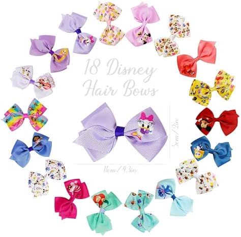 Disney 100th Anniversary Special Hair Accessory for Girls|18pc Disney Hair Bow Clips Featuring Favorite Characters with a String Bag Bow Holder with hanger. For all occasions & ages 3+ - Image 2
