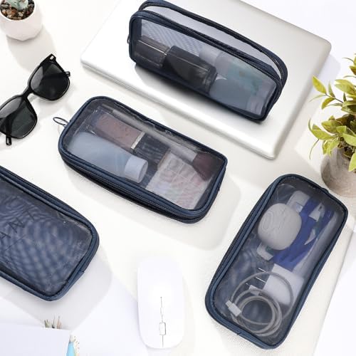 Weewooday 4Pcs Mesh Makeup Bag, Navy Blue, Medium, Classic - Image 4