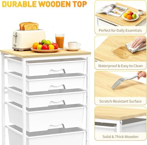 SUNALLY Rolling Carts With 5 Drawers, Storage Drawer Carts for Craft, White - Image 4