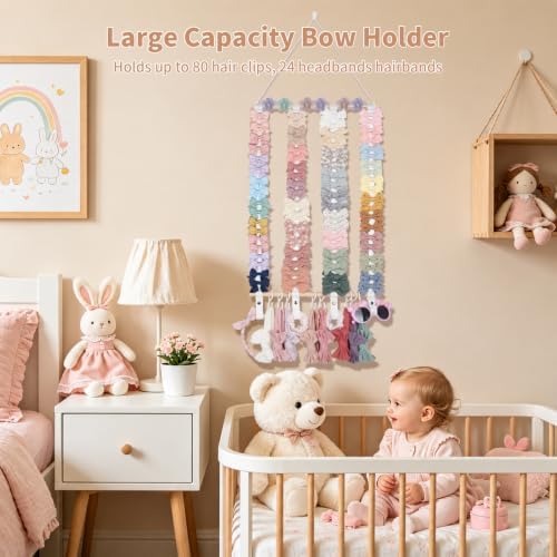 Hair Bow Organizer Holder for Girls Baby Headband Organizer, Beige - Image 3