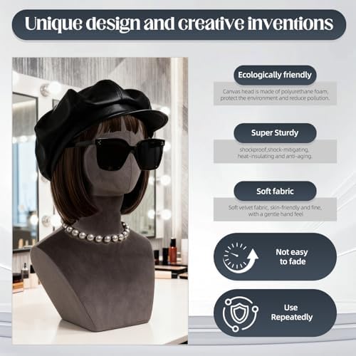 Mannequin Head with Shoulders – Display Model for Wigs, Hats, Jewelry, Sunglasses – Soft Velvet Stand Bust for Store & Home Display (Royal Blue) - Image 6