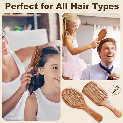 2-Piece Bamboo Hair Brush Set for Hair Growth (Oval & Square) - Natural Wooden Scalp Massage Brush with Bamboo Bristles,Detangling Hairbrush for Women,Men,All Hair Types - Ergonomic Handle - Image 4