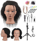 100% Human Hair Mannequin Head Kinky Curly Head Mannequin Real Hair Cosmetology Doll Head for Hair-styling Practice Manikin Training Head With Clamp Stand by Loli+Wang