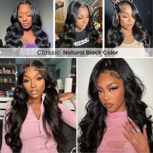 ALHER Small Cap Lace Front Wigs Human Hair Pre Plucked Body Wave, 13X4 HD Transparent Frontal Wigs 200 Density for Women,Small Cap Size 21-21.5 Natural Black Wavy Wig for Women 26 Inch - Image 4