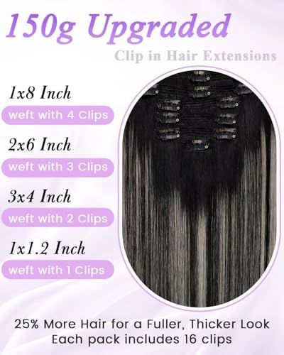 LaaVoo Hair Extensions Clip Ins, Gradient Ombre Style, 20 Inch - Image 2