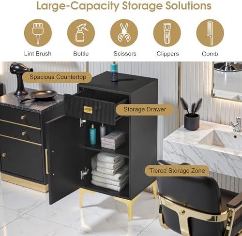 BarberPub Storage Barber Station with Cabinet, Salon Station 2027 - Image 4