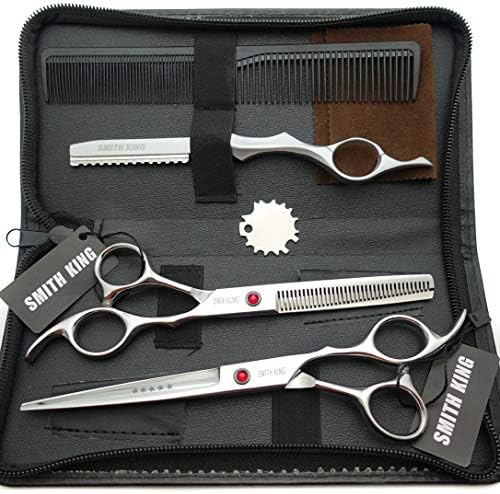 7.0 Inches Professional hair cutting thinning scissors set with razor (Silver) by Smithking