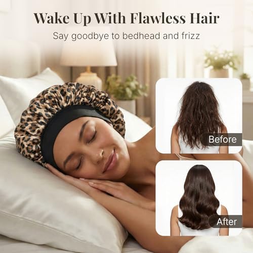2PCS Silk Hair Bonnet for Sleeping Women - Satin Bonnet for Sleeping Double Layer Adjustable Sleep Cap for Curly Hair - Image 2