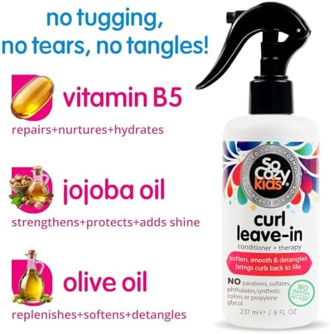 So Cozy Leave In Conditioner Spray (8 Fl Oz) Paraben-Free Detangler for Kids' Curly Hair, Deep Conditioner & Tangle-Free Curls, Gentle & Nourishing with Keratin, Vitamin B5, Olive Oil & Jojoba Oil - Image 3