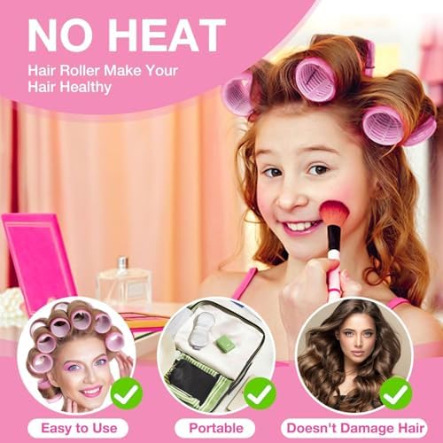 60 Pcs Hair Rollers for Women, Rollers Hair Curlers, 24 Pcs in 4 Sizes(60/48/36/25mm), Self Grip Hair Rollers Set with 34 Pcs Stainless Steel Clips for Long, Medium, Short, Storage Bag, Comb - Image 6