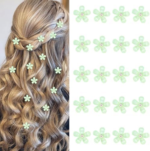 YISSION Mini Green Flower Hair Accessories with Rhinestone Cute Hair Pins, Wedding Bridal Decorative Barrettes for Girls Women by YISSION