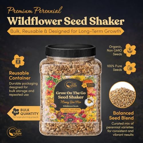 Bulk Wildflower Seed Mix – Honey Bee Wildflower Seed Mix 1 Pound Tub by GevaGrow | Bulk 300,000+ Seed Tub | 19 Variety Flower Seeds for Planting in Pots & Outdoor Gardens | No Messy Bags or Packets | - Image 2