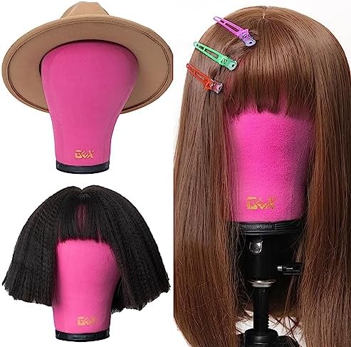 GEXWORLDWIDE GEX 20"-24" Canvas Cork Wig Block Mannequin Head for Wig Making Drying Styling Display with Table C Clamp Stand Holder (Rosy 20.5") - Image 3