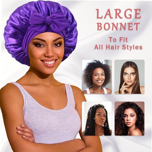 ROYBENS Satin Bonnet with Tie, Silk Hair Sleep Bonnets for Women +Scrunchie - Image 6