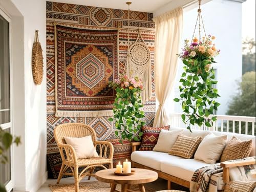 Fake Hanging Plants Artificial Hanging Plant for Indoor Outdoor Faux Pothos Vines Greenery Garlands for Wall Home Aesthetic Patio Kitchen Living Room Farmhouse Shelf Office Decor (No Baskets) (3 PACK) - Image 2