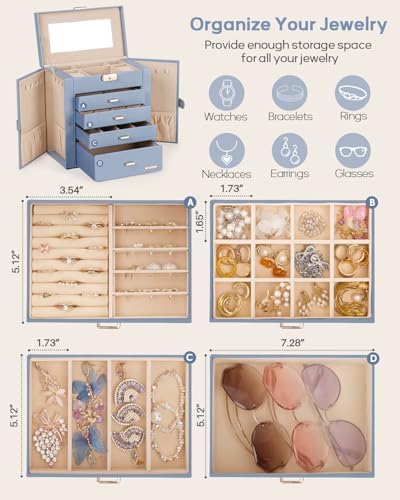 Homde Large Jewelry Box for Women: 5-Layer Organizer with Lock for Dresser - Image 3