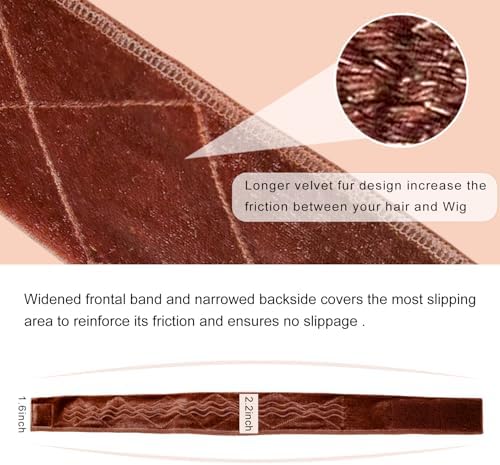 Wig Grip Band Flexible Velvet Scarf Adjustable Comfort Headband Wig Comfort Non-Slip Adjustable Fasten Wig Bands with Wavy Silicone (Brown) - Image 5