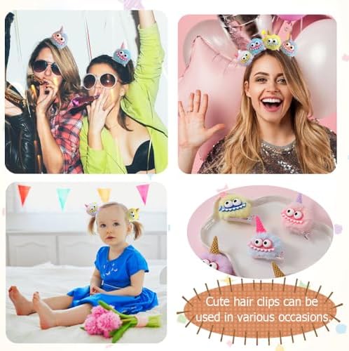 MIUPOO Fluffy Pom Poms Hair Clips,Crazy Hair Day Accessories for Girls,Quirky Little Monster Barrettes,Plush Duckbill Hairpins Hair Barrettes,Party Modeling Hair Accessories,Color Ice Cream Devil. - Image 7
