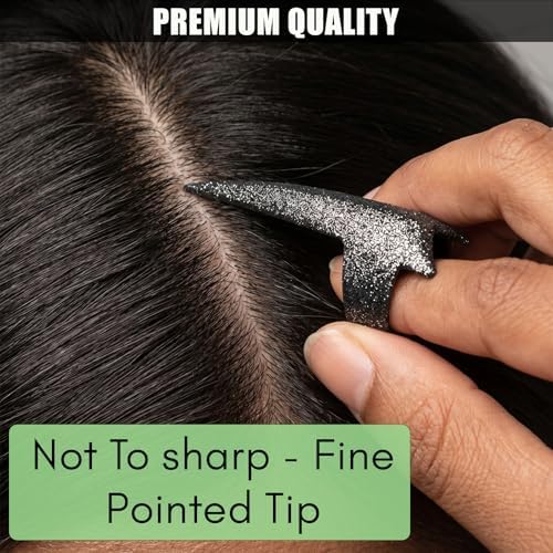 Hair Parting & Sectioning Ring - Stainless Steel Finger Braiding Hair Pick Tools Quick Installation of Human Hair Extensions Hair Styling Tools (Black Glitter) - Image 7