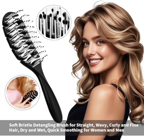 Detangler Hairbrush, Soft Bristle Detangling Brush for Straight, Wavy, Curly and Fine Hair, Dry and Wet, Quick Smoothing for Women and Men（Black） - Image 5