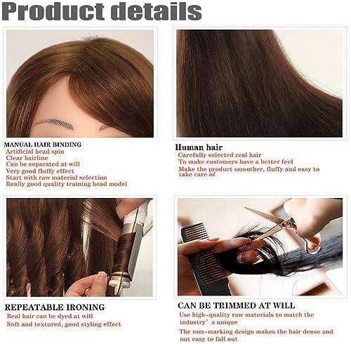 Mannequin Head with Human Hair, 18 inch Mannequin Head with Tripod Stand, Real Hair Cosmetology Makeup Hairdressing Training Head with Wig Stand Tripod, Doll Head for Hair Styling Training with Table - Image 6