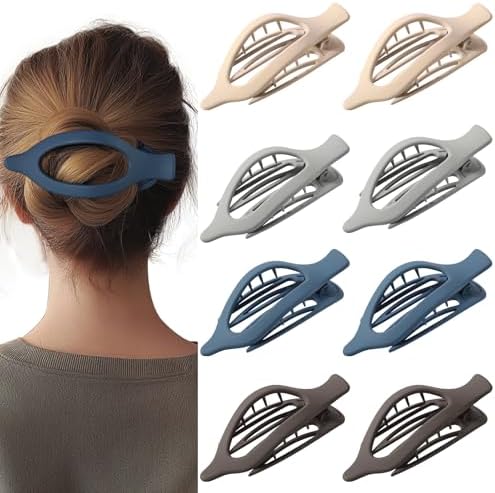 8 Pack Dark Neutral Flat Hair Clips – Matte French Claw Clips in Deep Brown, Navy, and Grey, Non-Slip Large Barrettes for Women, Minimalist Hair Accessories for Work or Daily Wear by CentStar