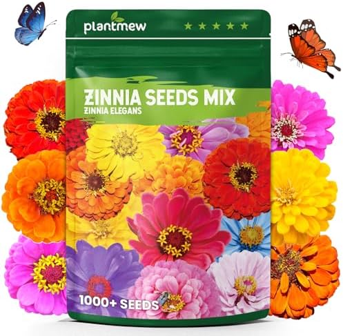 1000+ Zinnia Dahlia Seeds Flower Seeds for 2026 Planting, 0.35 Oz, 5 Varieties (Pink, Yellow, Orange, White, Purple), 10G Mixed Colors and Large Blooms, Open Pollinated - Bulk by PLANTMEW